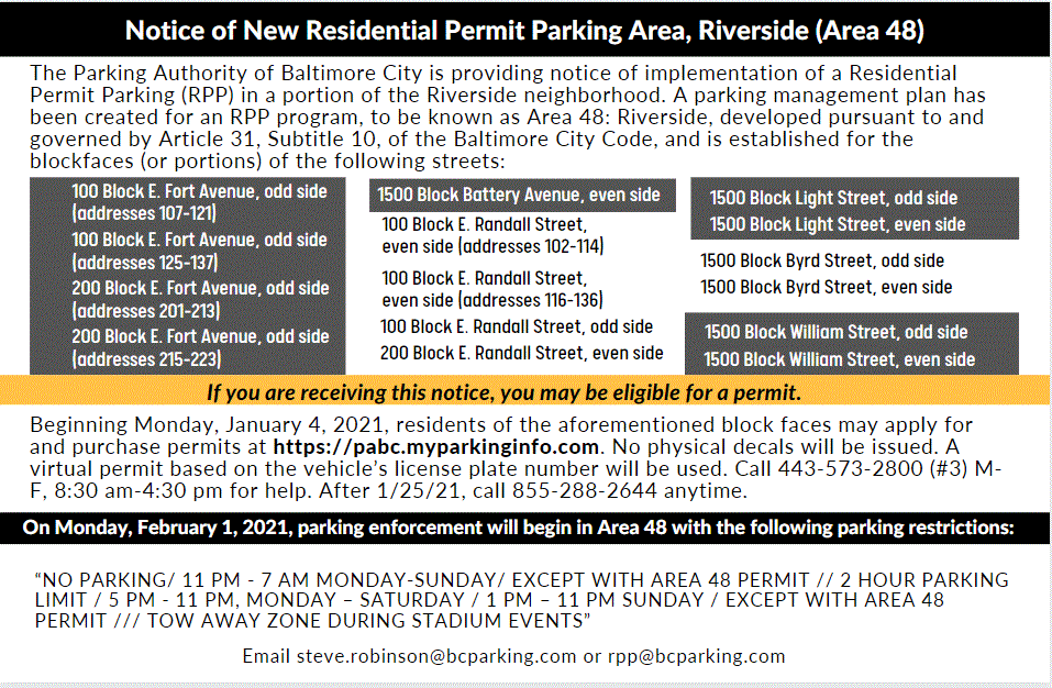 Notice for new residential permit parking area 48